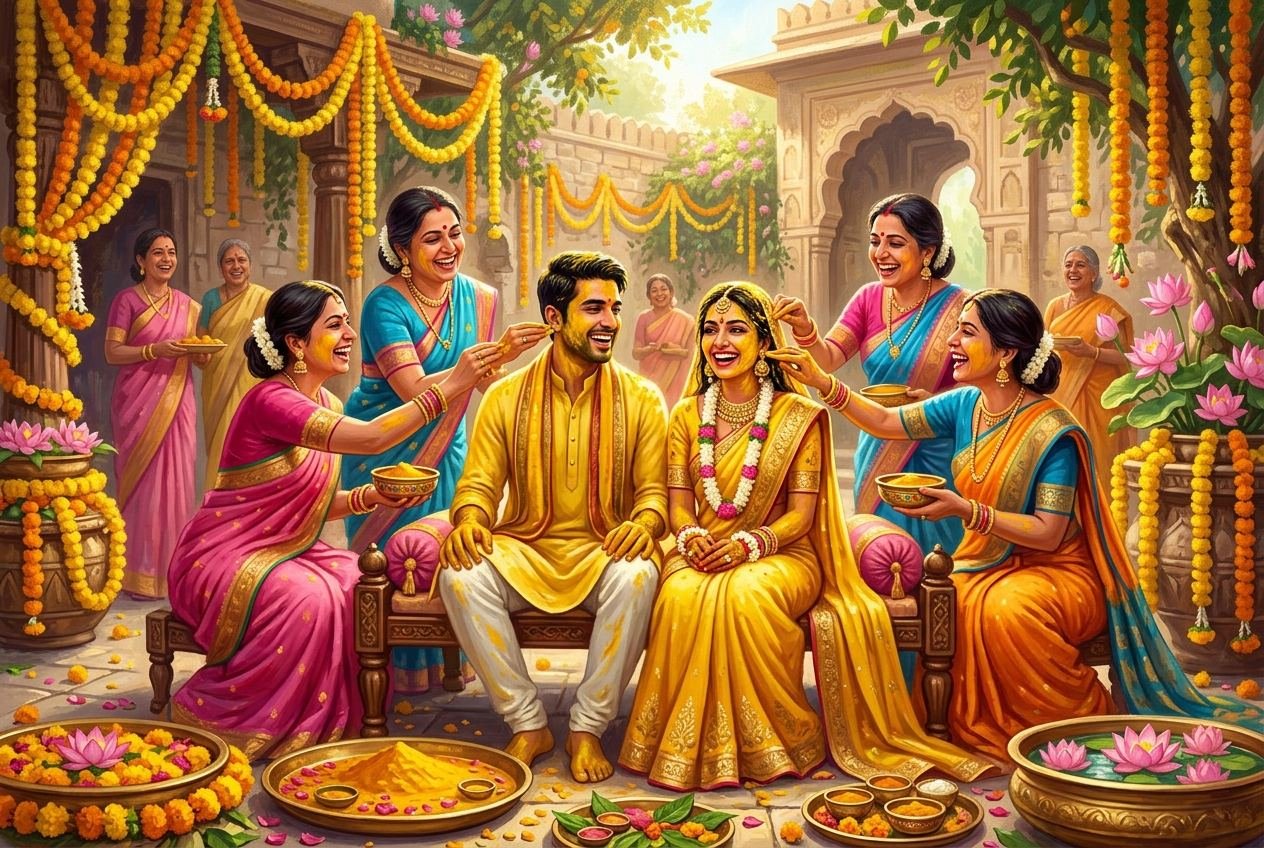 Haldi ceremony with marigolds