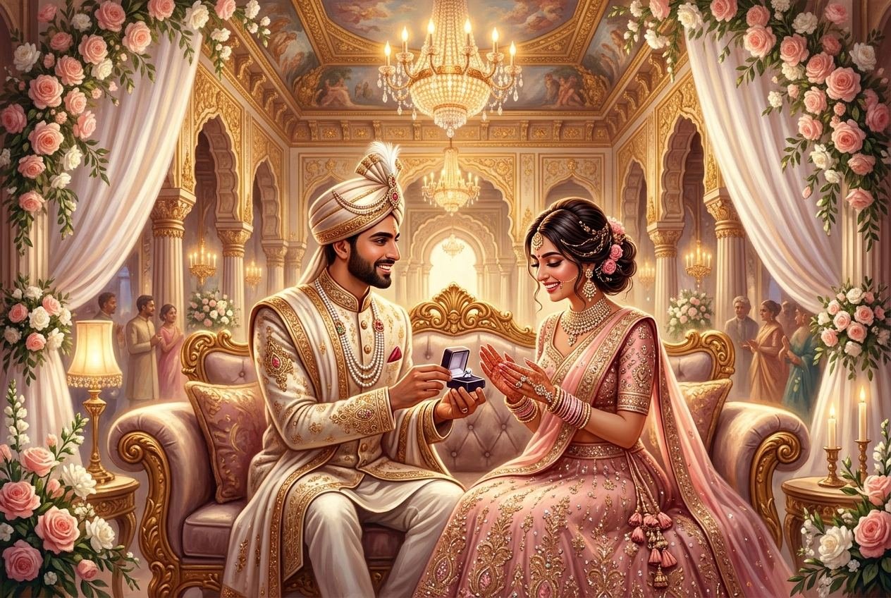 Ring ceremony in a palace hall