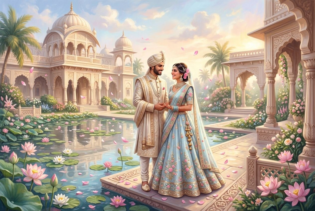 Rishav and Nishi in a lotus water garden